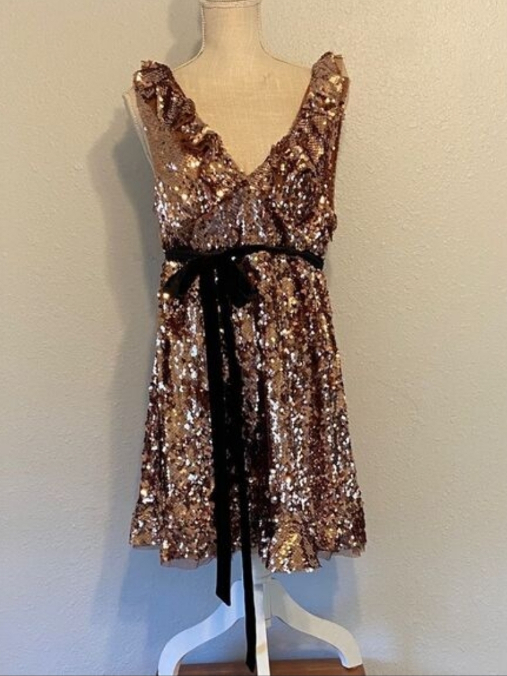 NWT Free People Copper Black Siren Sequined A-Line Dress with Sash Size 12 NEW - Picture 5 of 10